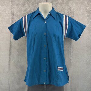 Vintage Hilton Shirt Womens 42 Large Blue Bowling Made USA Permanent‎ Press 70s